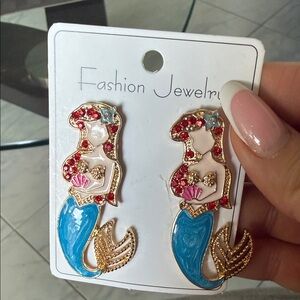 Mermaid Earrings with Red and Blue Accents